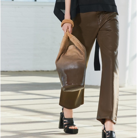 Zara chocolate brown relaxed mid waist waxed jeans NWT - Picture 12 of 12